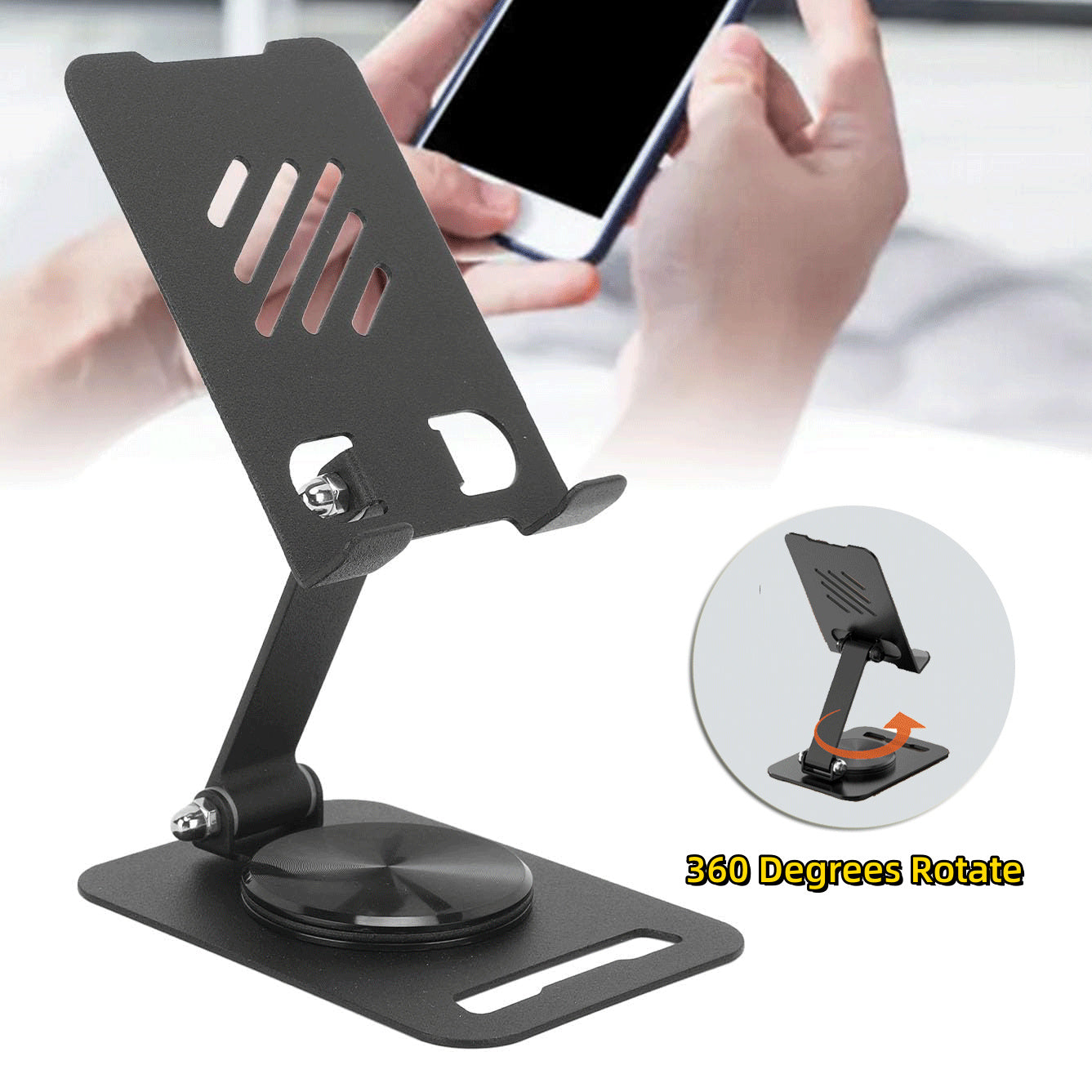 360-Degree Rotate Metal Desk Mobile Phone & Tablet Holder Stand