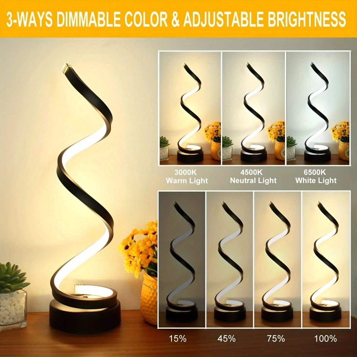 3-Way Dimming Modern Spiral Table Lamp